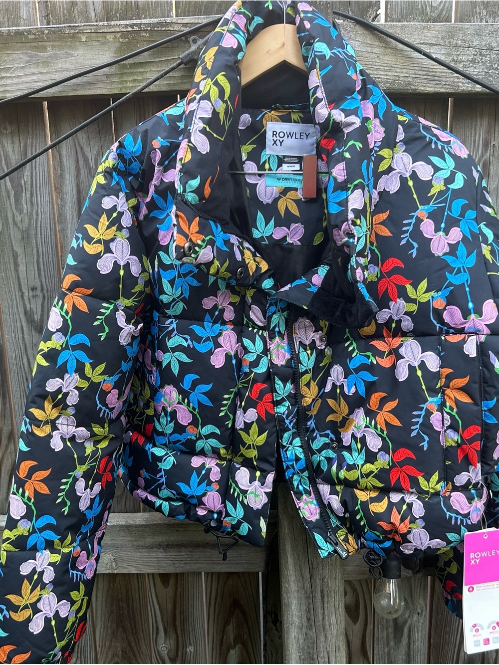 Roxy Black Floral Multicolor Puffer Jacket
